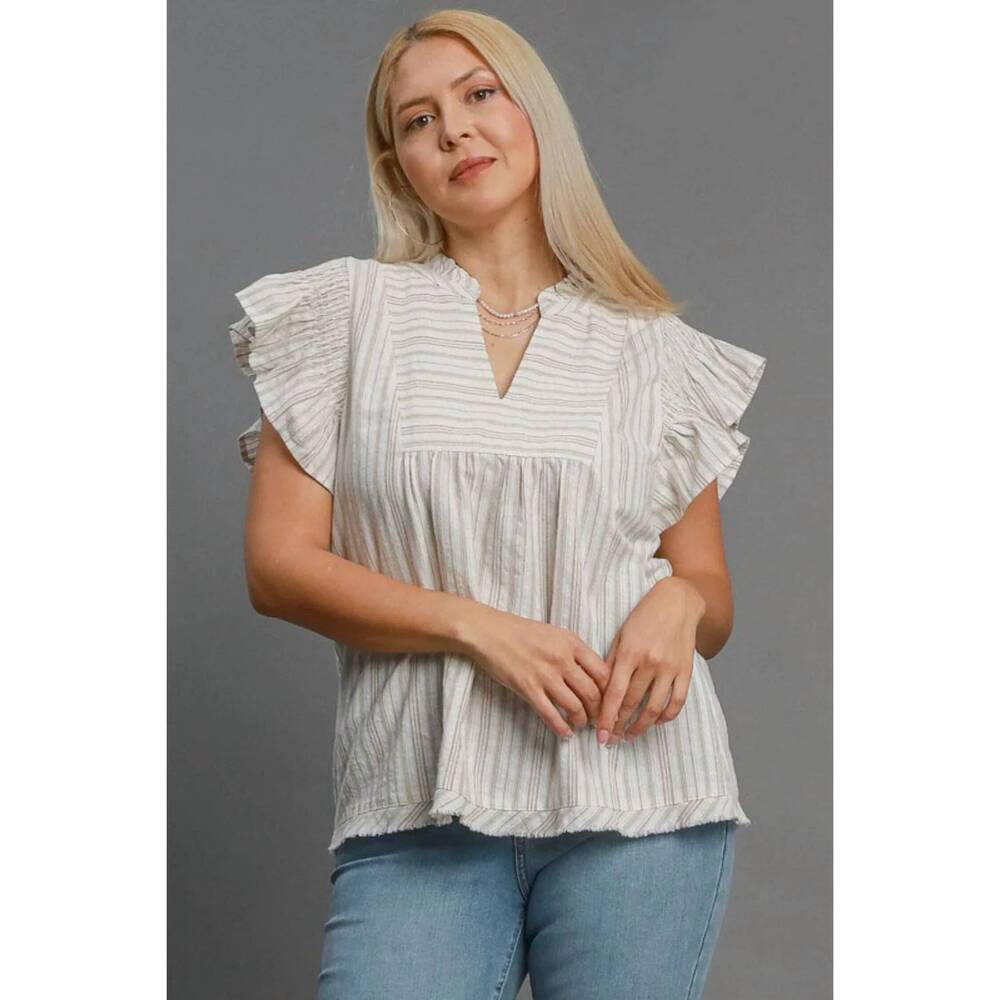 NEW VANILLA MONKEY striped babydoll top - plus in mocha